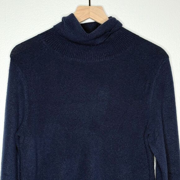 J.Crew Womens Turtleneck Sweater XS Blue Wool Blend Side Buttons Preppy Academia - Picture 5 of 9